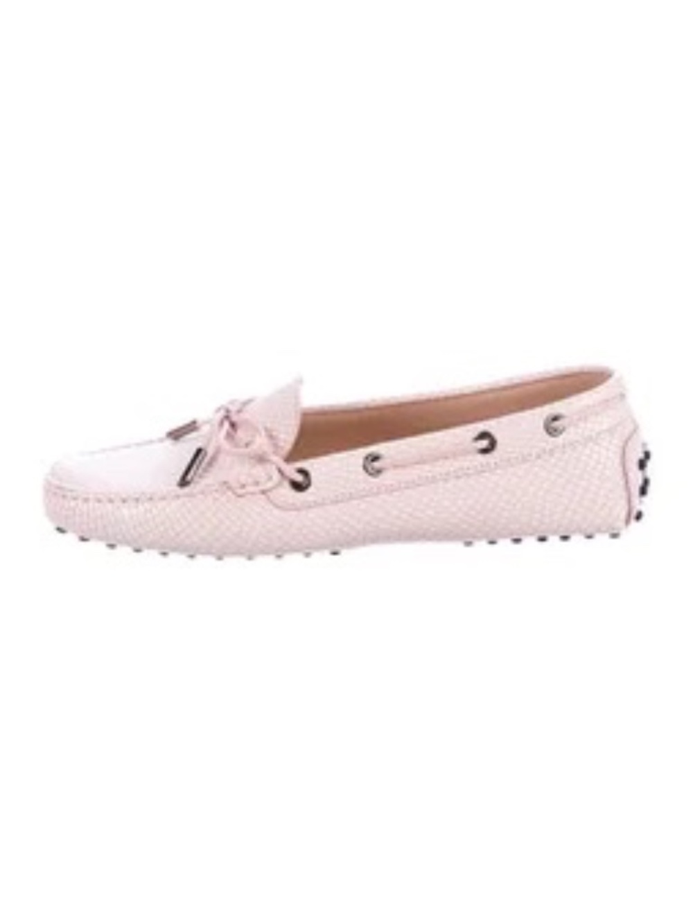 TOD'S Leather Loafers Gommino Snakeskin Embossed Driving Shoe Blush Pink Sz 39